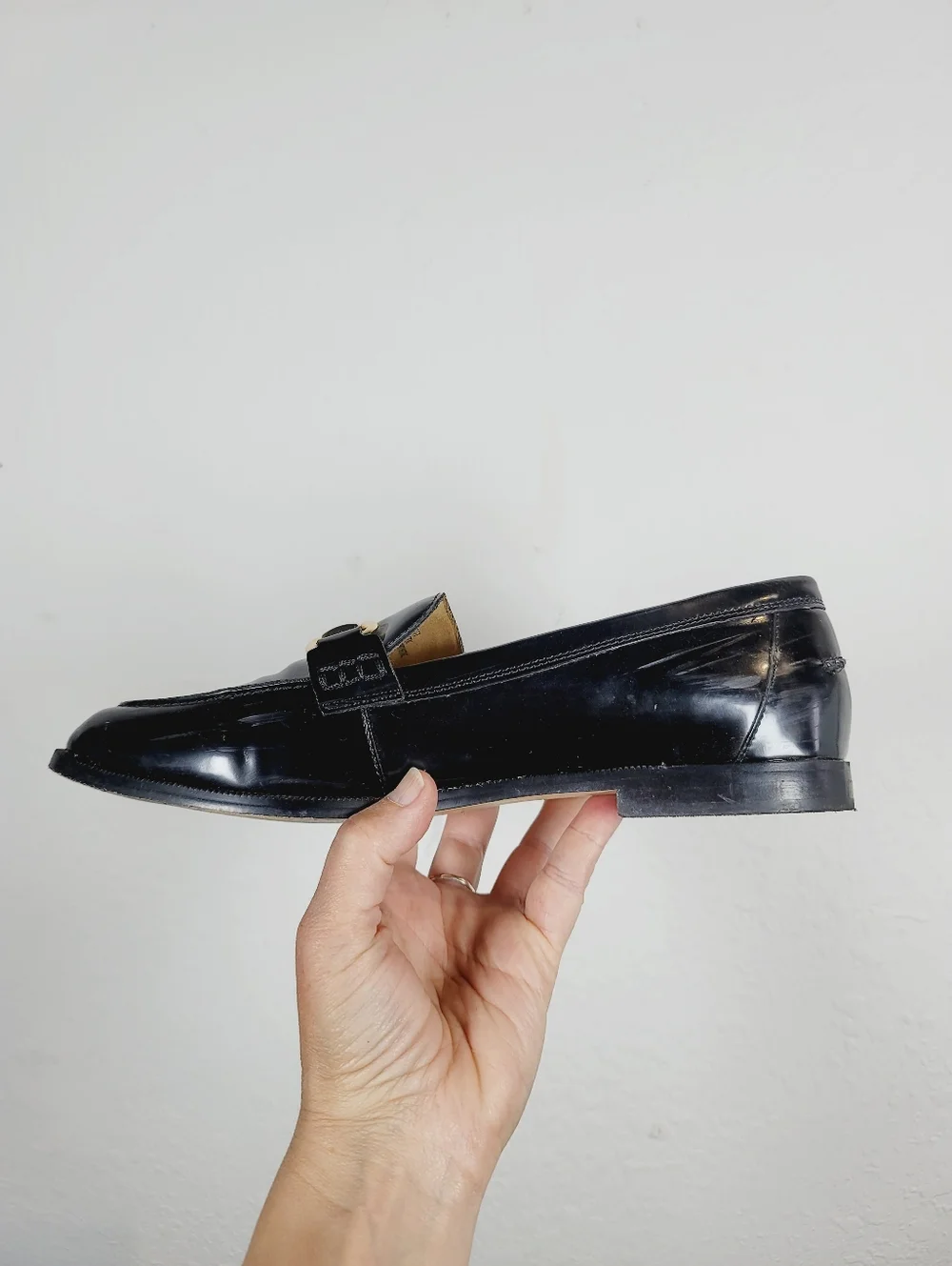 J Crew Black Loafers With Brass Hardware, Size 10